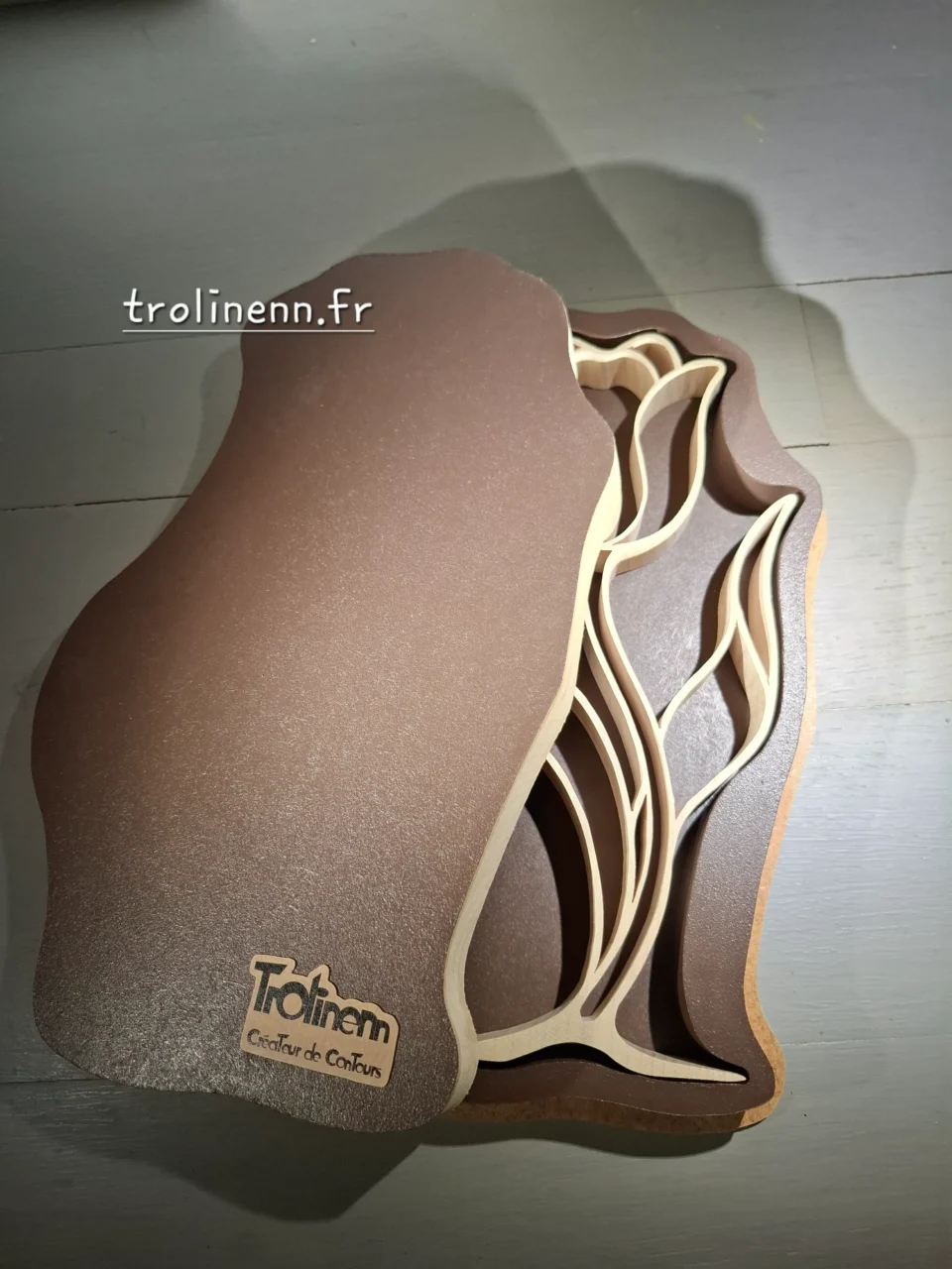 tulipe Série de 20 ex numérotées chantournée dans du hêtre ou de l'érable. épaisseur 2cm, hauteur 16cm. Livrée dans son écrin de bois atelier de chantournage d'art TROLINENN, à Nouvoitou près de Rennes